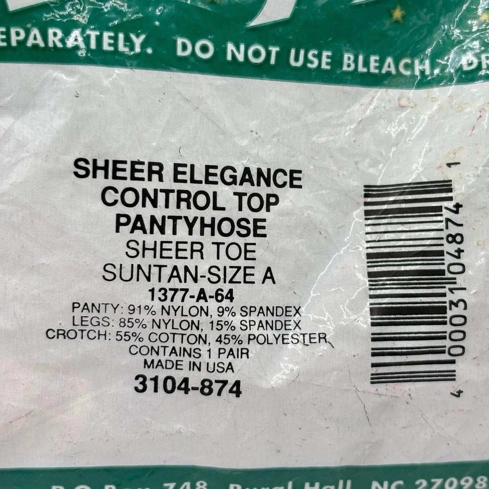 Vtg NOS L'eggs Sheer Elegance Control Top Pantyhose Suntan Size A 1 Pair 3104874